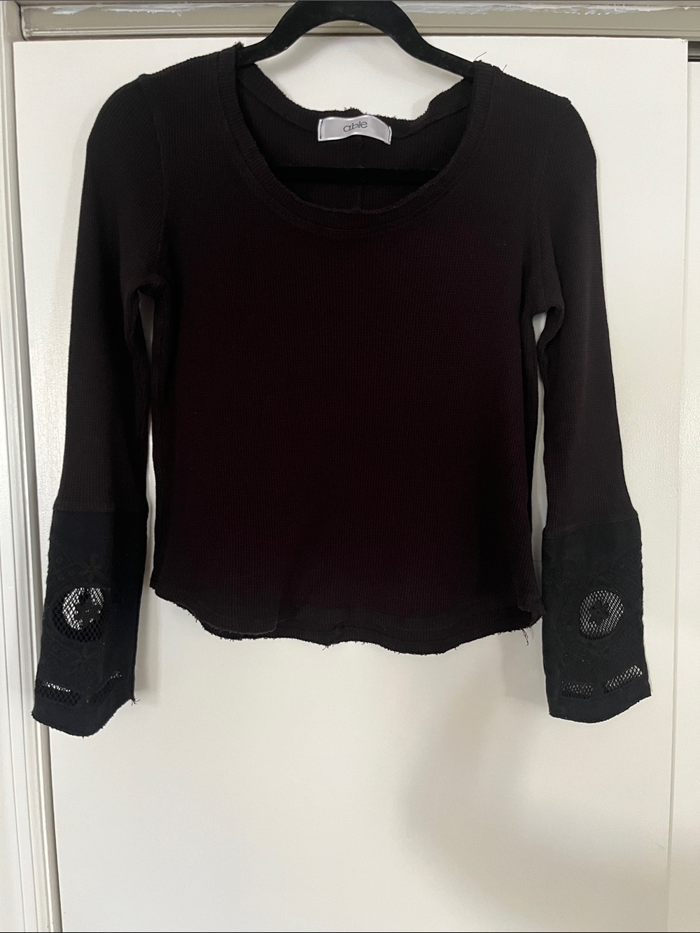 Able Black thermal Long-Sleeve Top with Lace lace Cuffs 100% cotton